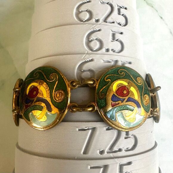 Vintage Cloisonné Enamel Link Bracelet - Picture 4 of 9